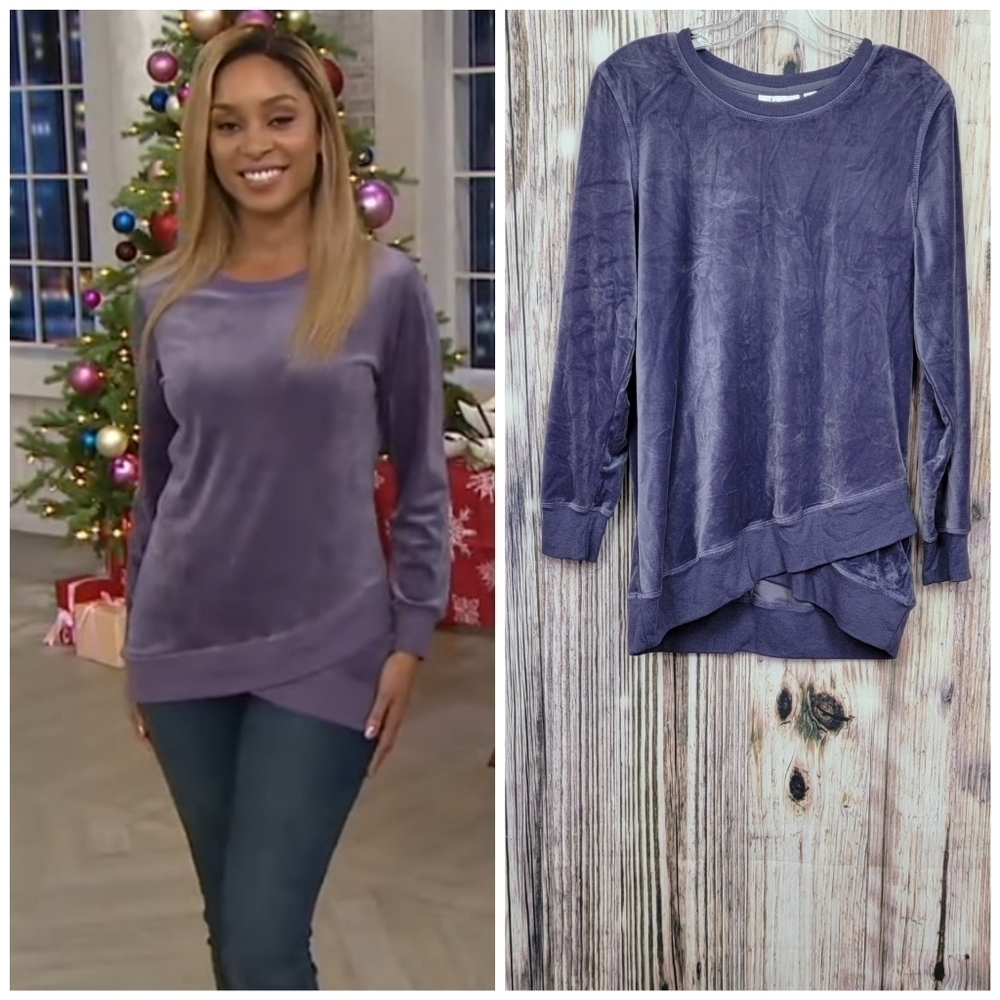 Denim & Co Active Velour Pullover Rib Trim Sweater